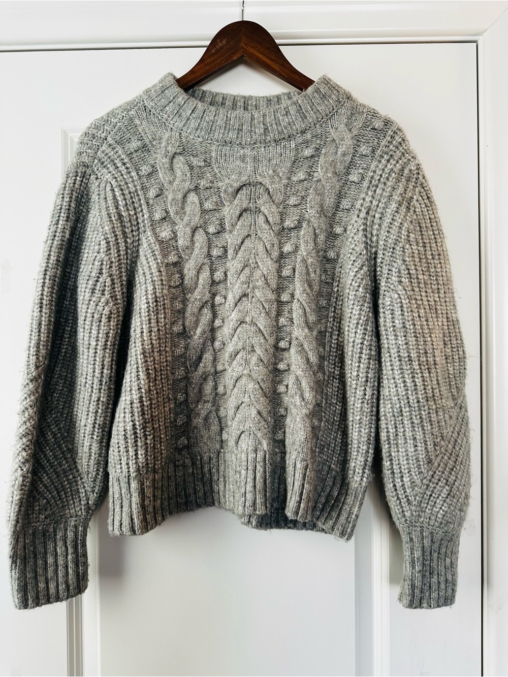 A New Day Gray Fisherman Cable Knit Chunky Crewneck Sweater Medium